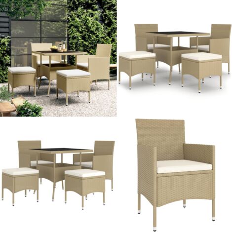 Juego de comedor para jardín de 5 piezas ratán sintético beige - Juego de comedor - Mesa de jardín