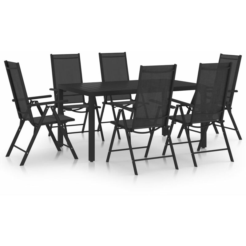 

BHD - Juego de comedor para jardín de 7 piezas aluminio negro