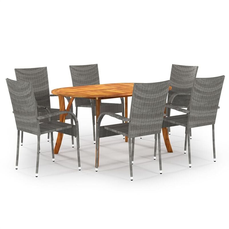 

BHD - Juego de comedor para jardín de 7 piezas gris