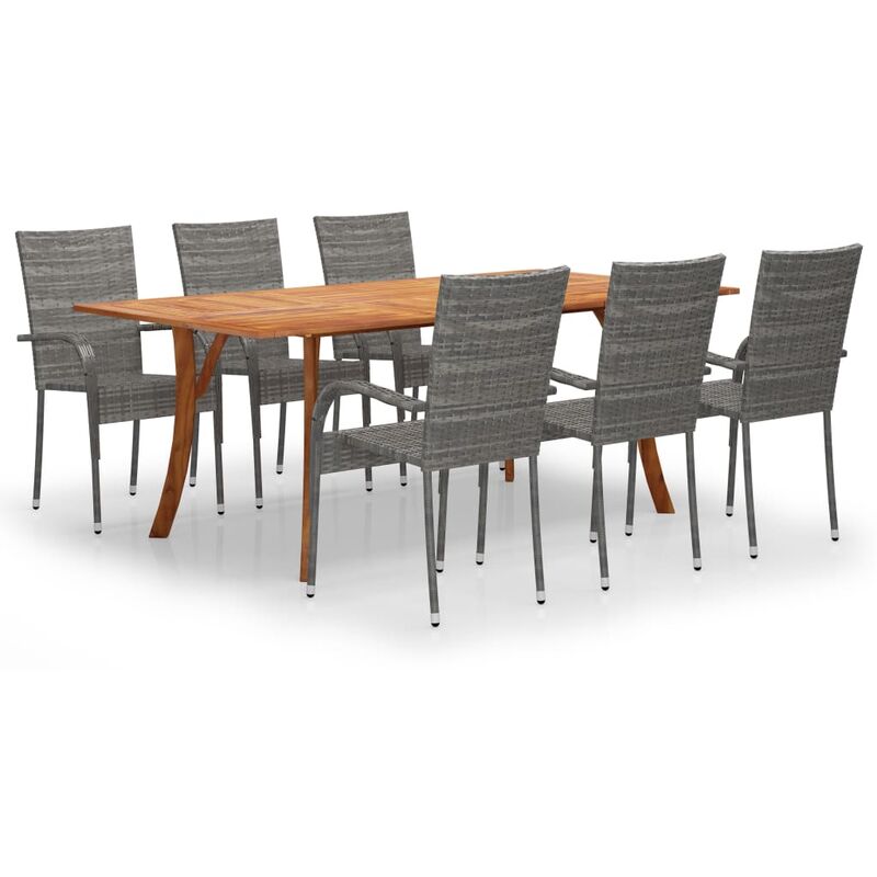 

BHD - Juego de comedor para jardín de 7 piezas gris