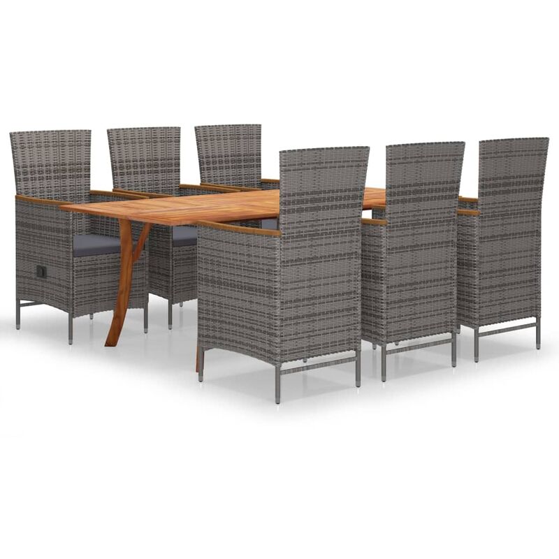 

BHD - Juego de comedor para jardín de 7 piezas gris
