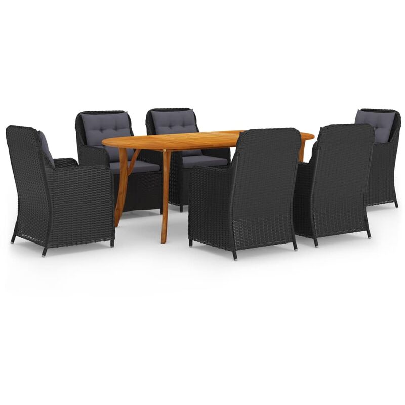 

BHD - Juego de comedor para jardín de 7 piezas negro