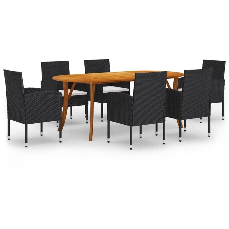 

BHD - Juego de comedor para jardín de 7 piezas negro