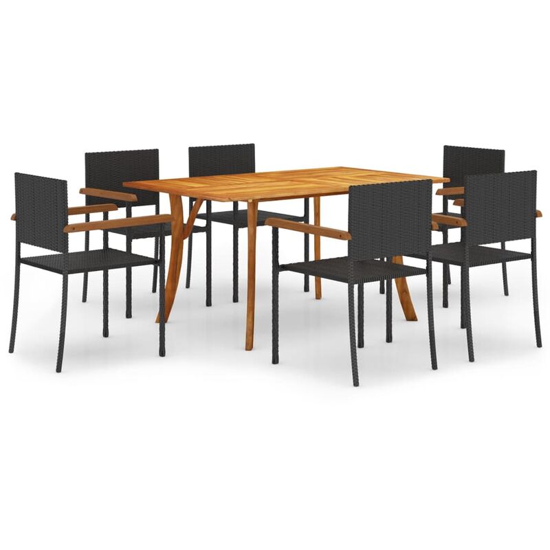 

BHD - Juego de comedor para jardín de 7 piezas negro