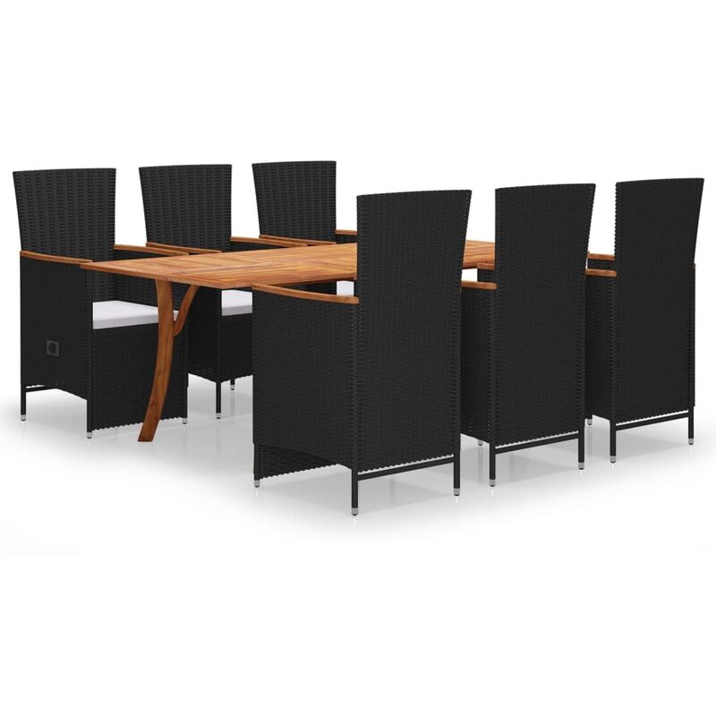 

BHD - Juego de comedor para jardín de 7 piezas negro