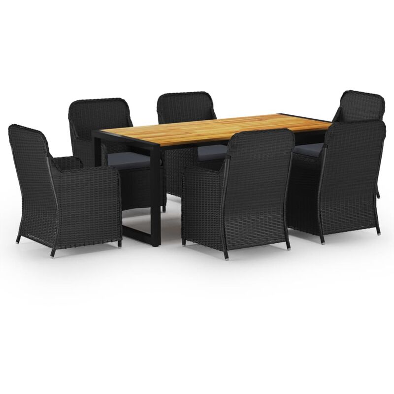 

BHD - Juego de comedor para jardín de 7 piezas negro