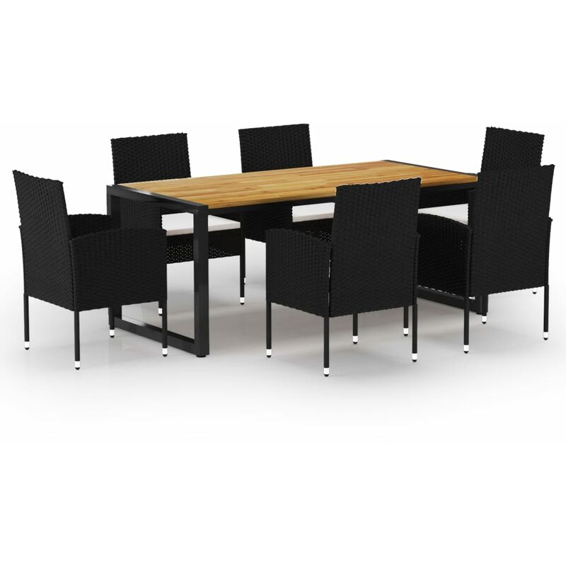 

BHD - Juego de comedor para jardín de 7 piezas negro