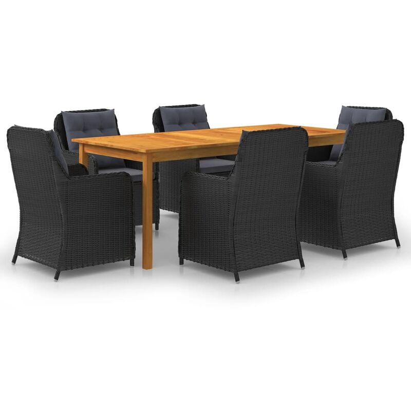 

BHD - Juego de comedor para jardín de 7 piezas negro