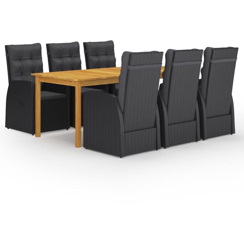 

BHD - Juego de comedor para jardín de 7 piezas negro