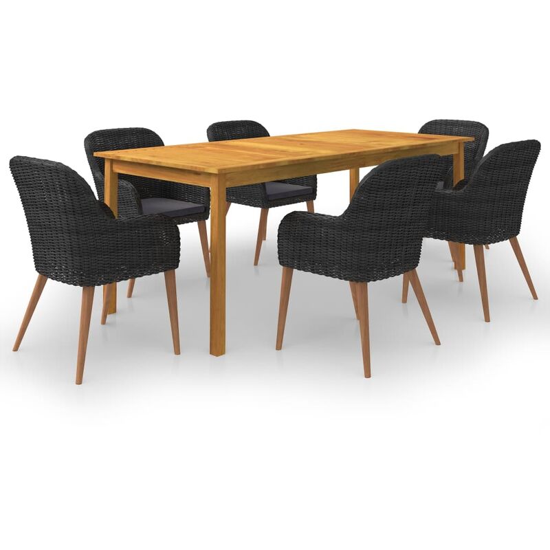 

BHD - Juego de comedor para jardín de 7 piezas negro