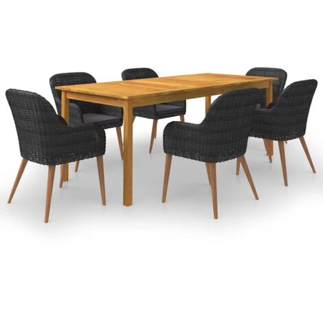 Juego de comedor para jardín de 7 piezas negro