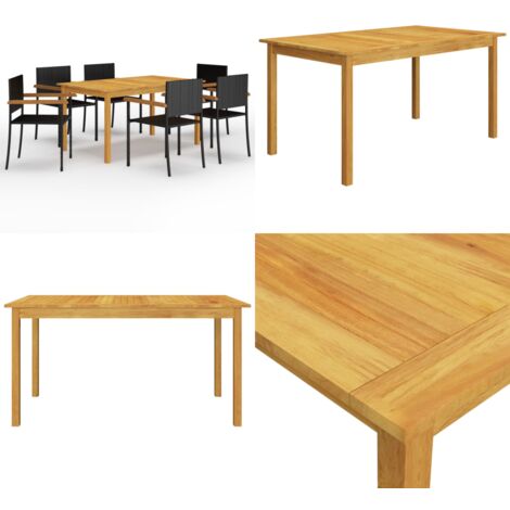 Juego de comedor para jardín de 7 piezas negro - Mesa de comedor - Sillas de jardín