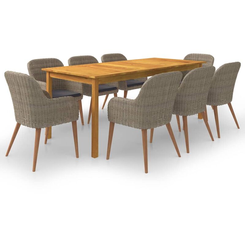 

BHD - Juego de comedor para jardín de 9 piezas marrón