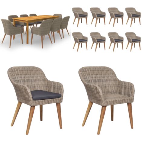 Juego de comedor para jardín de 9 piezas marrón - Mesa de comedor - Sillas de jardín