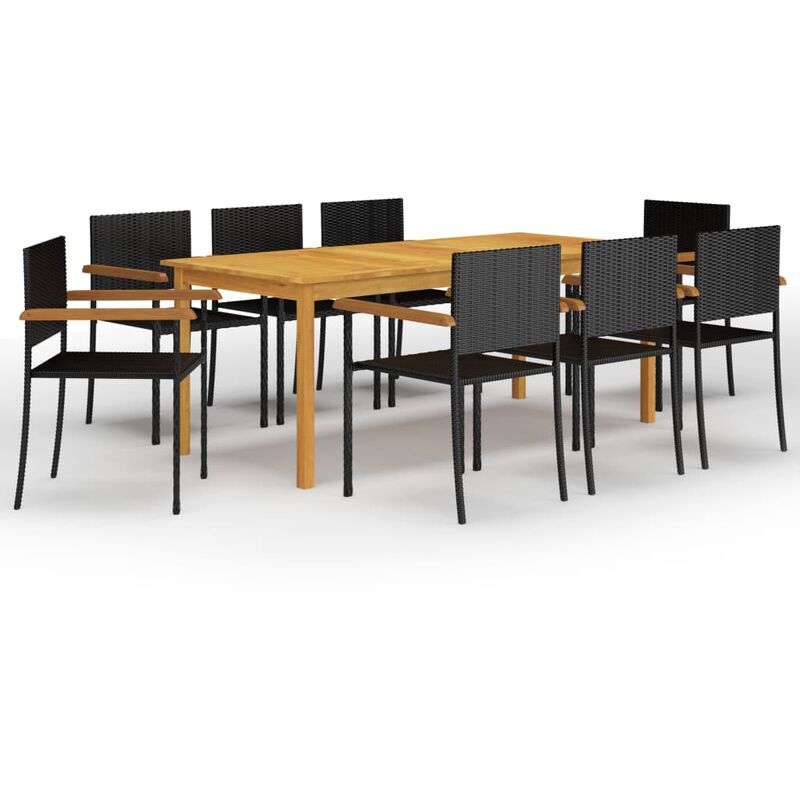 

BHD - Juego de comedor para jardín de 9 piezas negro