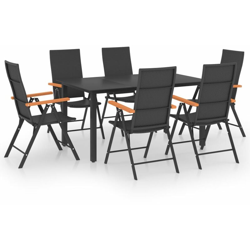 

Juego de comedor para jardín 7 piezas negro y marrón - Negro