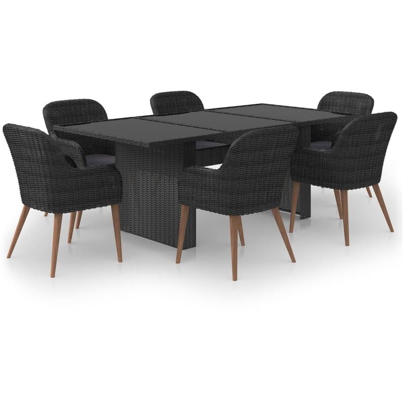

Juego de comedor para jardín 7 piezas ratán sintético negro - Negro