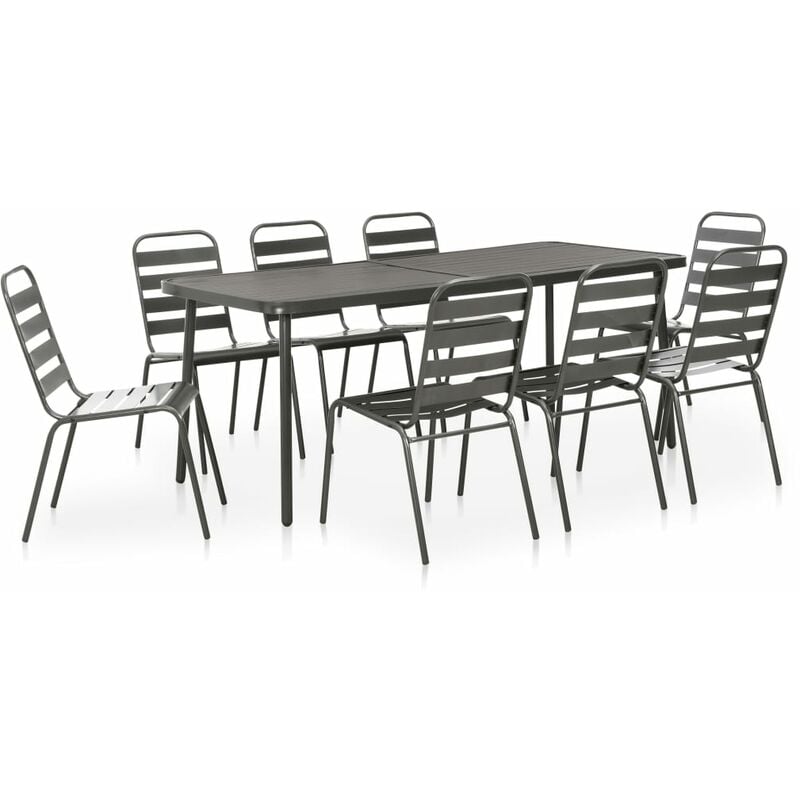 

Juego de comedor para jardín 9 piezas acero gris oscuro - Gris