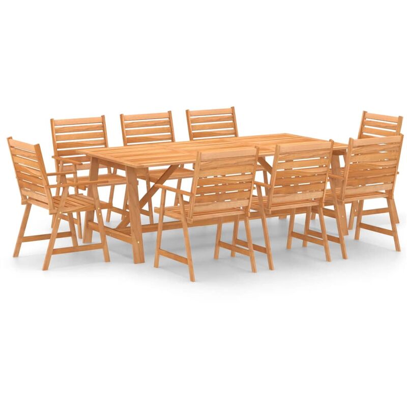 

Juego de comedor para jardín 9 piezas madera maciza de acacia - Marrón
