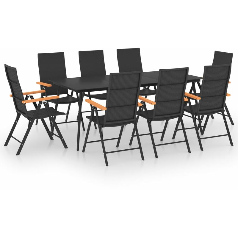 

Juego de comedor para jardín 9 piezas negro y marrón - Negro