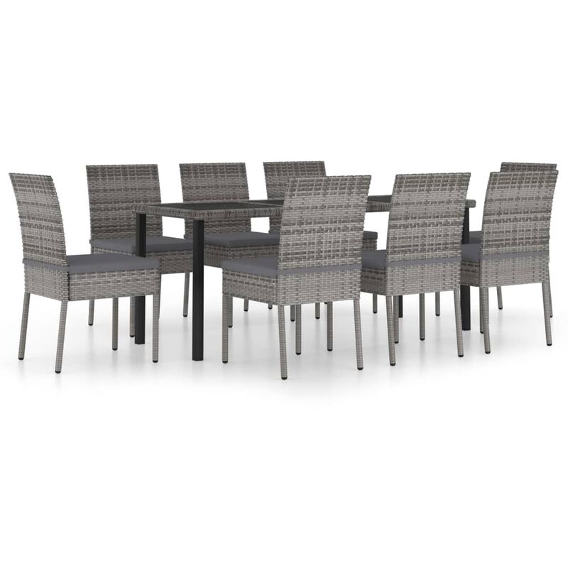 

Juego de comedor para jardín 9 piezas ratán sintético gris - Gris