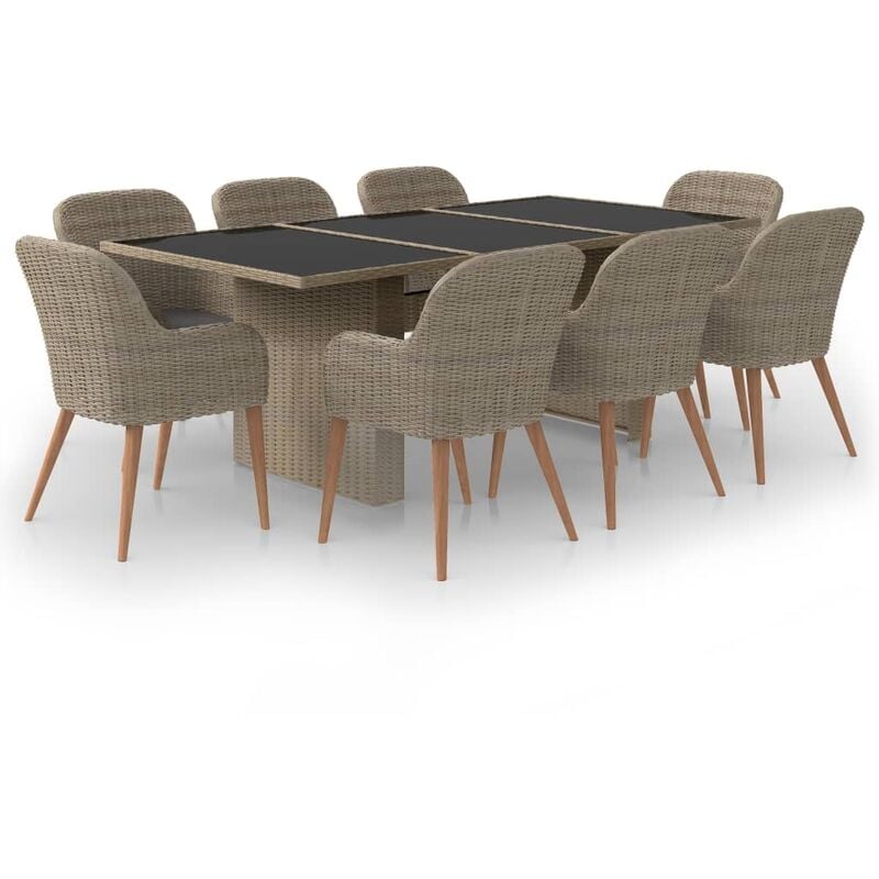 

Youthup - Juego de comedor para jardín 9 piezas ratán sintético marrón - Marrón