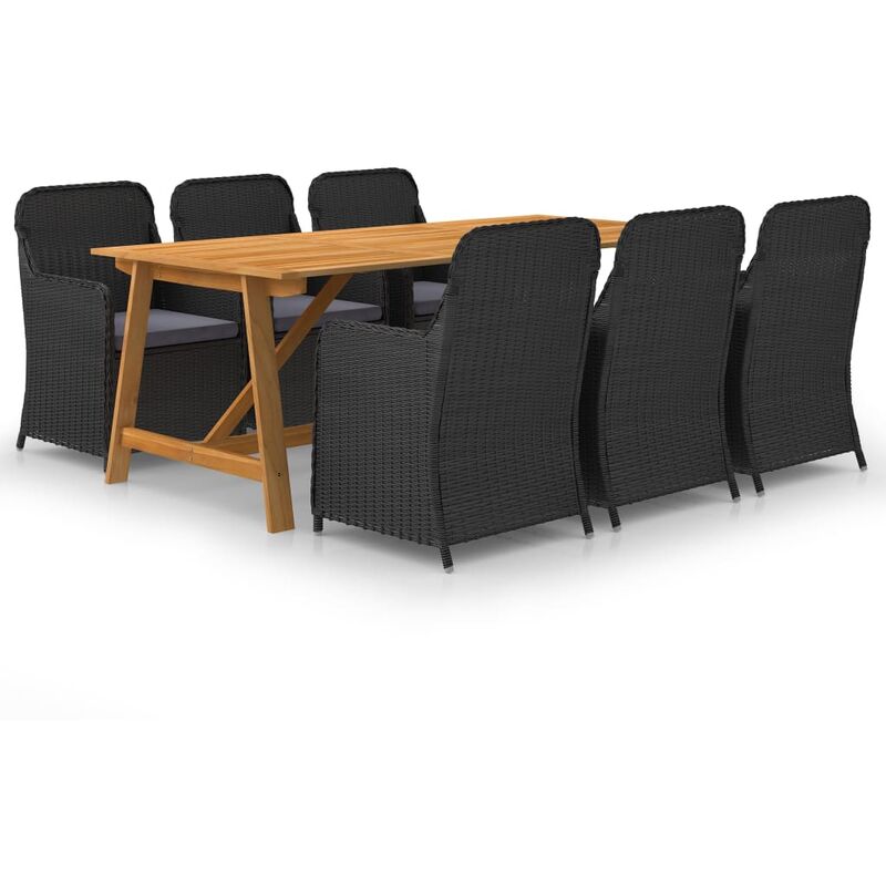 

Youthup - Juego de comedor para jardín de 7 piezas negro - Negro