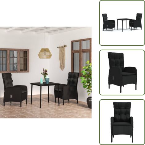 Juego de comedor - vidaXL Juego de comedor de jardín 3 piezas con cojines negro - Comedor exterior