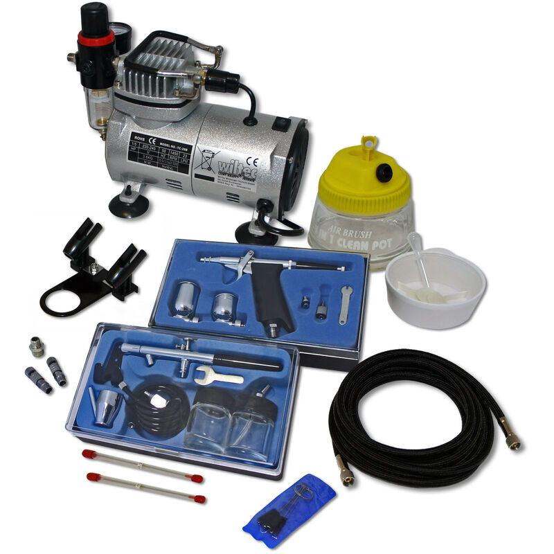 

Set profesional de aerografía con compresor AS18-2 y 3 aerógrafos Accesorios lacar Artes plásticas