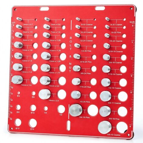 Juego de comprobadores de roscas que incluye 34 calibres cuadrados, 15 calibres métricos y 19 brocas estándar.