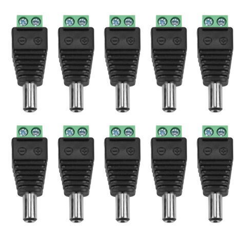 Juego de conectores macho de 12 V CC (5,5 x 2,1 mm) Adaptador de conector de alimentación CC de 2 pines Conector de terminal de tornillo para tira LED de cámara CCTV (10 piezas)