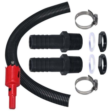 Juego de conexión para barril de lluvia KZQ de 25 mm, manguera de conexión de 50 cm y 2 conectores de manguera de 25 mm con contratuerca para barril de lluvia
