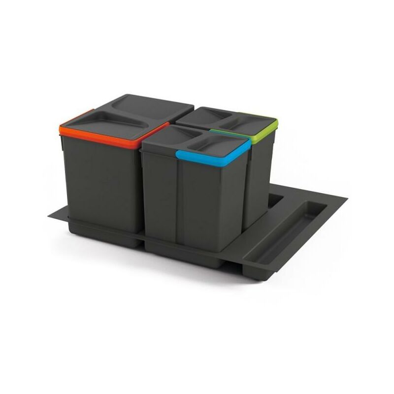

Emuca Contenedores de reciclaje, 15 L + 7L + 7 L, módulo 600 mm, Plástico, Gris antracita, 3 ud. + Base