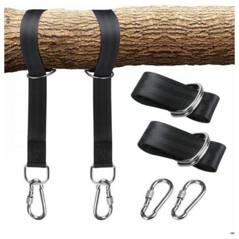 Juego de correas para columpio de árbol con dos mosquetones de acero inoxidable, adecuado para ganchos de neumáticos, ganchos de porche, ganchos para columpios de exterior y columpios para bebés