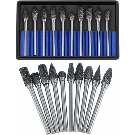 Juego de cortadores de carburo, limas giratorias, acero de tungsteno, 10 piezas de diámetro, cortador de cabeza para vástago de molino de extremo de 3 mm, 6 mm, el taladro, tallado, corte de metal, pu