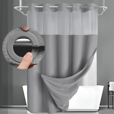 Juego de cortina y forro para ducha (anillas no incluidas), cortina de ducha con relieve estilo hotel, forrada, gris claro, 180 cm de ancho x 220 cm de largo.