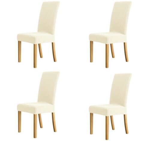 Juego de cuatro fundas gruesas para silla en color beige, ideales para diversos entornos: hogar, hotel, restaurante y oficina.