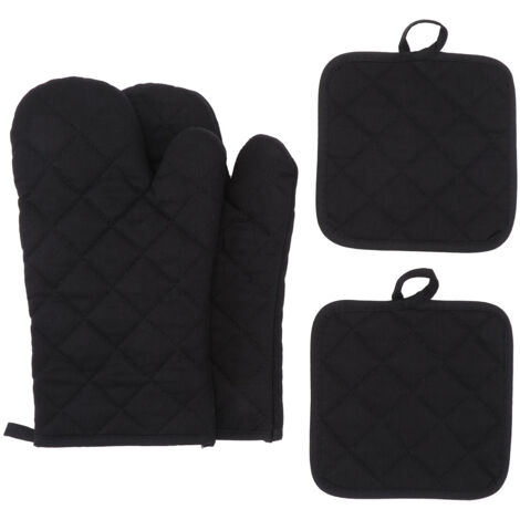 Juego de cuatro guantes resistentes al calor y a altas temperaturas, de color liso - negro.