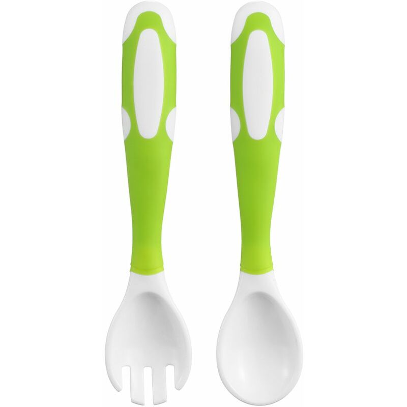 

Happyshopping - Juego de cuchara y tenedor para bebe, estuche de viaje, mango flexible y antideslizante, cuchara de entrenamiento para bebes con caja