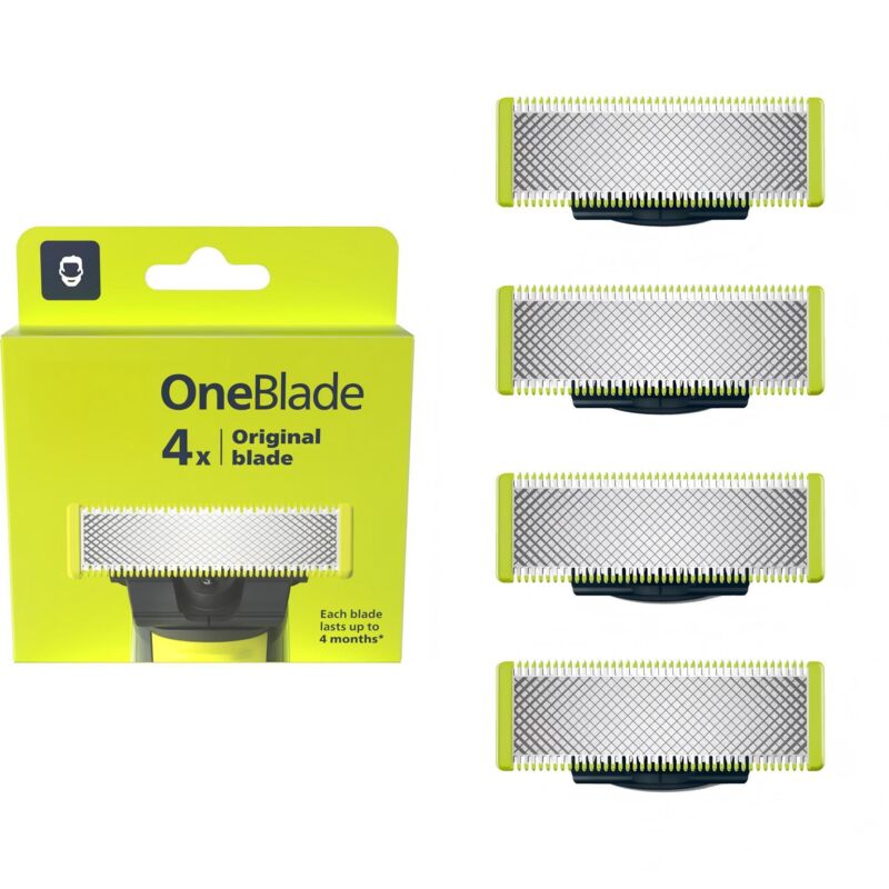 Juego de cuchillas de repuesto para OneBlade QP240/50 (4 cuchillas), compatible con todos los modelos OneBlade y OneBladePro, color verde.