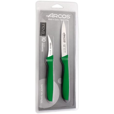 Juego de Cuchillo Mondadores Arcos Nova 189421 de acero inoxidable Nitrum y mango de Polipropileno de color verde hoja de 80 cm de 2 piezas en blíster