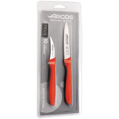 Juego de Cuchillo Mondadores Arcos Nova 189422 de acero inoxidable Nitrum y mango de Polipropileno de color rojo hoja de 80 cm de 2 piezas en blíster