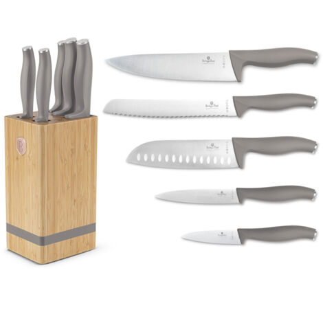JUEGO DE CUCHILLOS BERLINGER HAUS BH-2974 TAUPE EN BLOQUE DE BAMBÚ