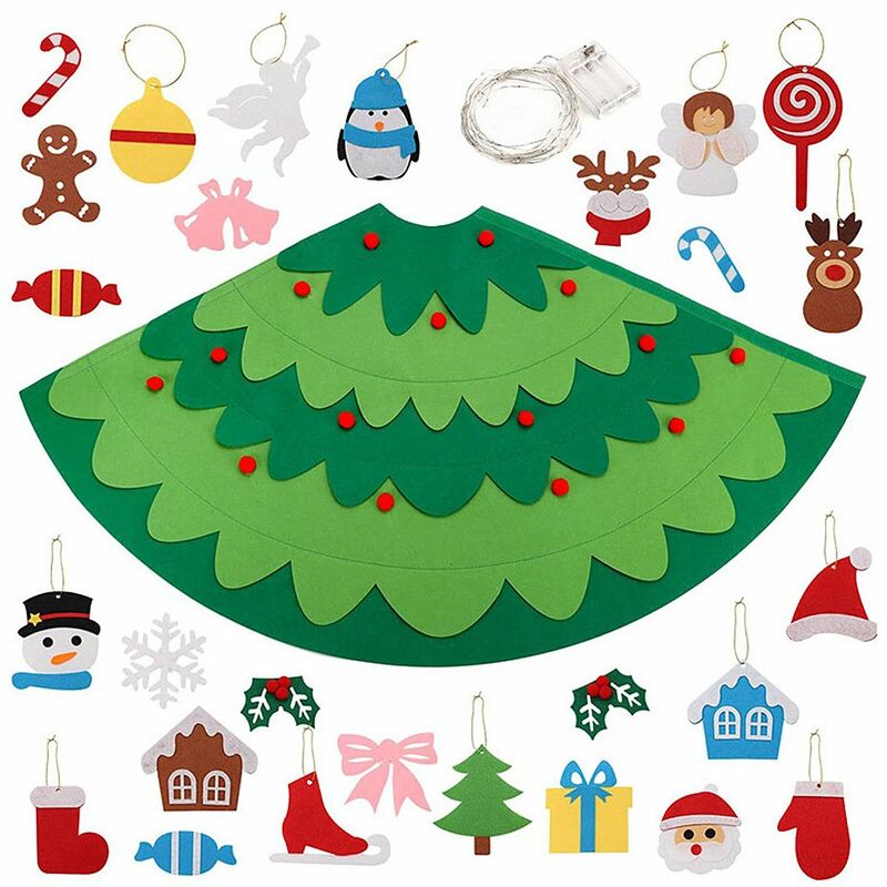 

Juego de decoracion de arbol de Navidad de fieltro de 28 piezas, regalo de Navidad para ninos, decoracion de pared colgante de arbol de Navidad de