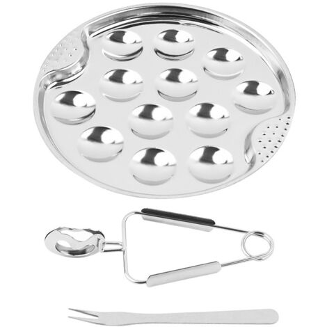Juego de degustación de caracoles de 12 piezas - Para 4 personas - Incluye platos, tenedores y pinzas - Presentación elegante - Plateado