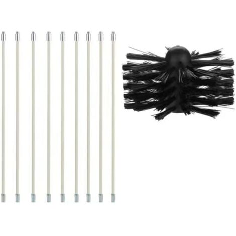 Juego de deshollinador, herramienta de limpieza de chimeneas, cepillo, juego de deshollinador, incluye 9 varillas flexibles (40 cm) y 1 cabezal (100 mm) para estufa de pellets.