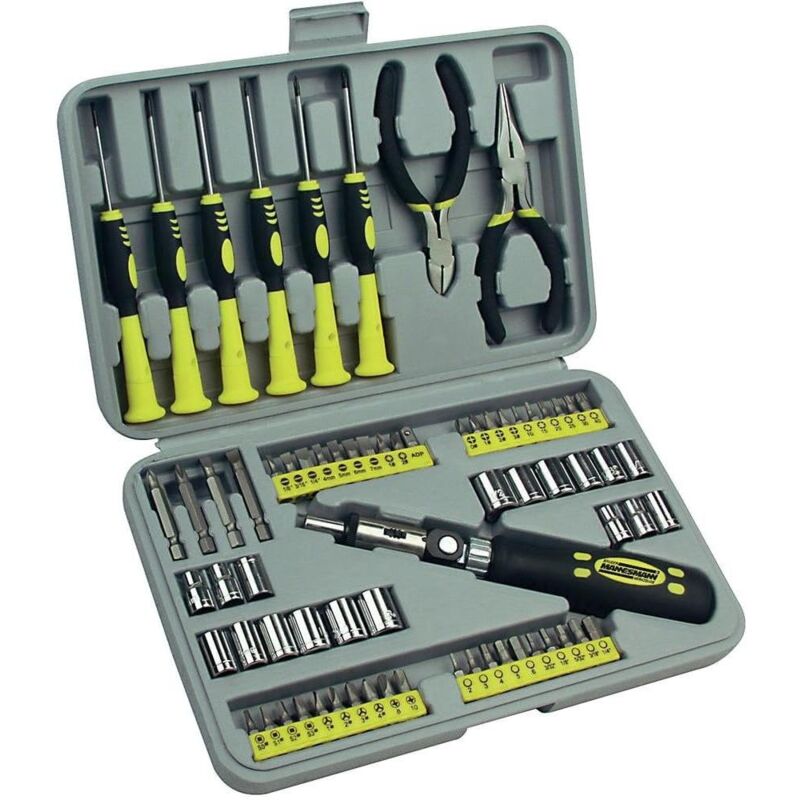 

juego de destornilladores, bits y llaves de vaso, 75 pzas. mannesmann m29876