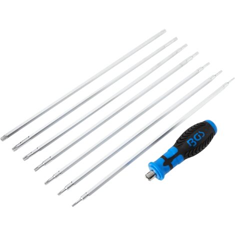 Juego de destornilladores con puntas intercambiables  perfil en T (para Torx) / T-Star (para Torx Plus) con perforación  8 piezas