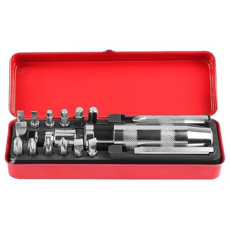 Juego de destornilladores de impacto de 16 piezas, con adaptador de tornillo y 15 puntas de precisión para automoción, motocicletas y mantenimiento.