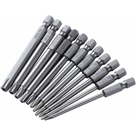 Juego De Destornilladores De Seguridad MINKUROW 11 Uds 75mm Torx 6,35mm Vástago Hexagonal T6 T7 T8 T9 T10 T15 T20 T25 T27 T30 T40 Con Soporte De Punta De Destornillador Angular